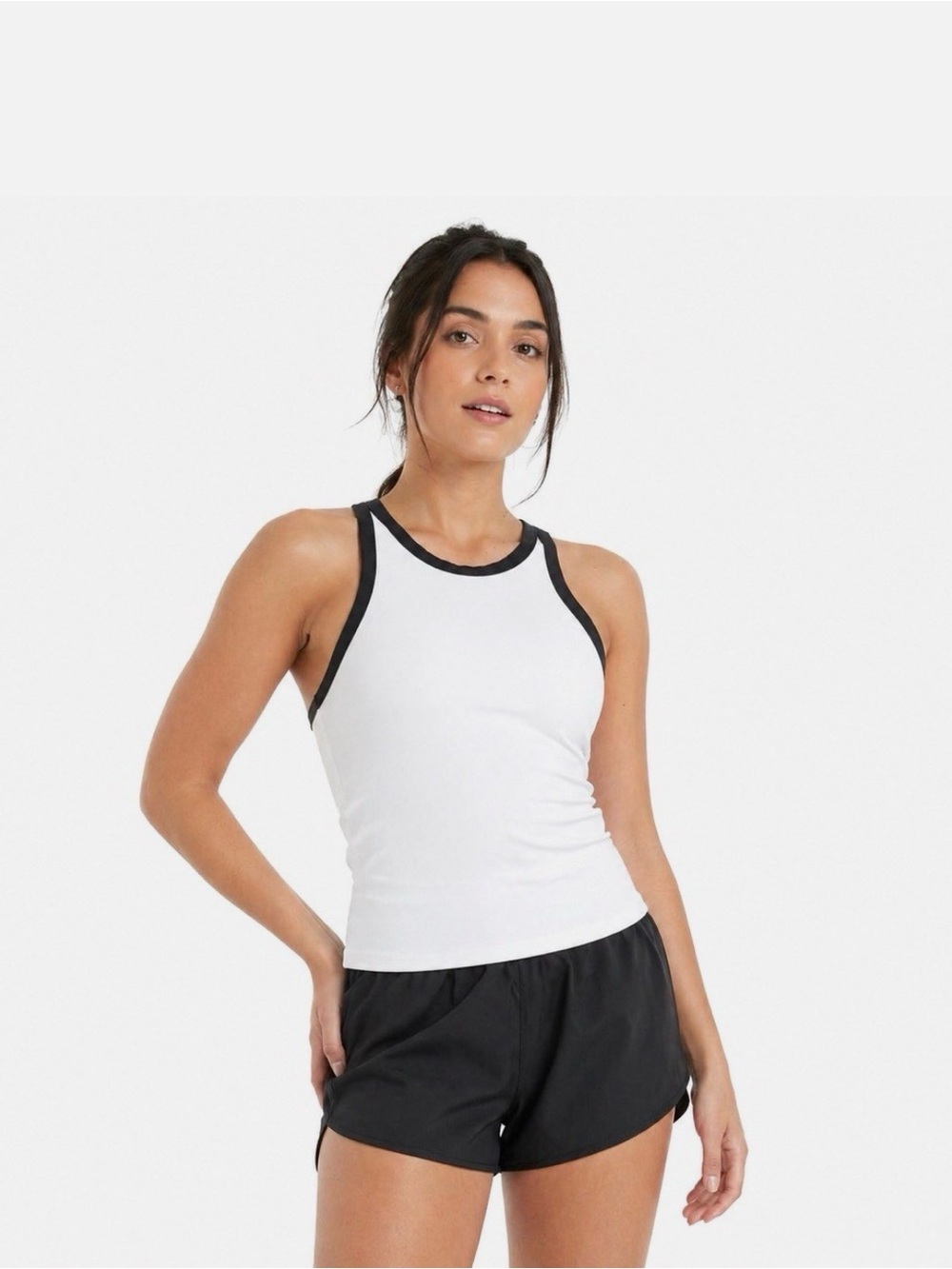 Racerback White Tank Top with Black Trim